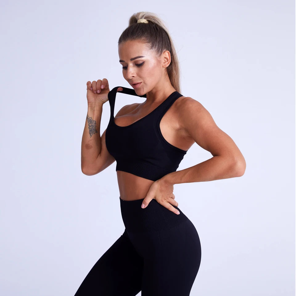 2 Pieces Yoga Sets Ensemble Female Women Gym Clothes Seamless Workout Set Fitness Tracksuit Set Sportswear Set Crop Top Leggings