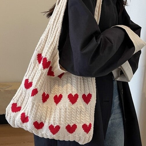 Love Heart Knitted Tote Bag