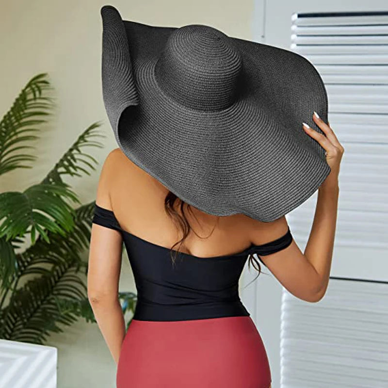 Summer 70cm Large Wide Brim Sun Hats For Women Oversized Beach Hat Foldable Travel Straw Hat Lady UV Protection Sun Shade Hat