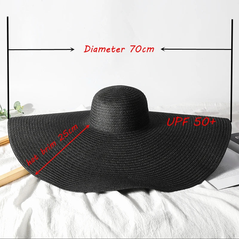 Summer 70cm Large Wide Brim Sun Hats For Women Oversized Beach Hat Foldable Travel Straw Hat Lady UV Protection Sun Shade Hat