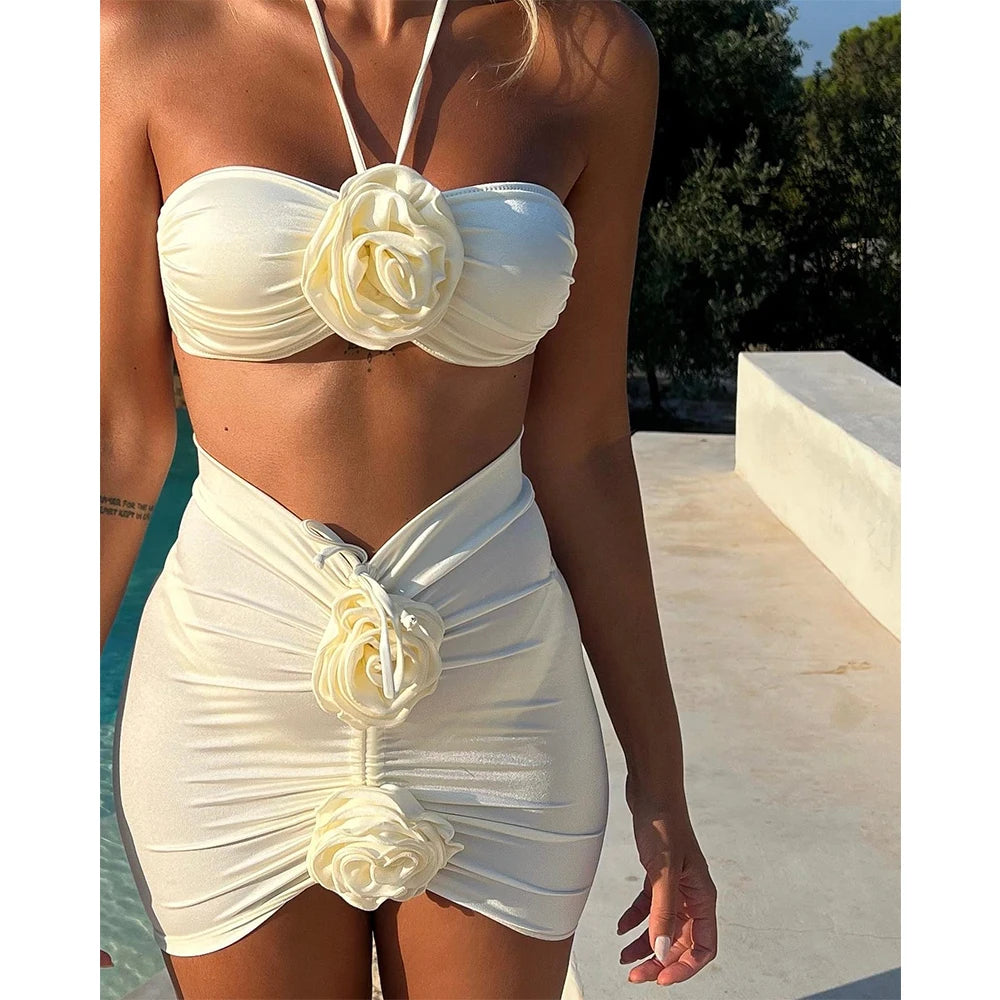 Solid Floral Lace Beachwear